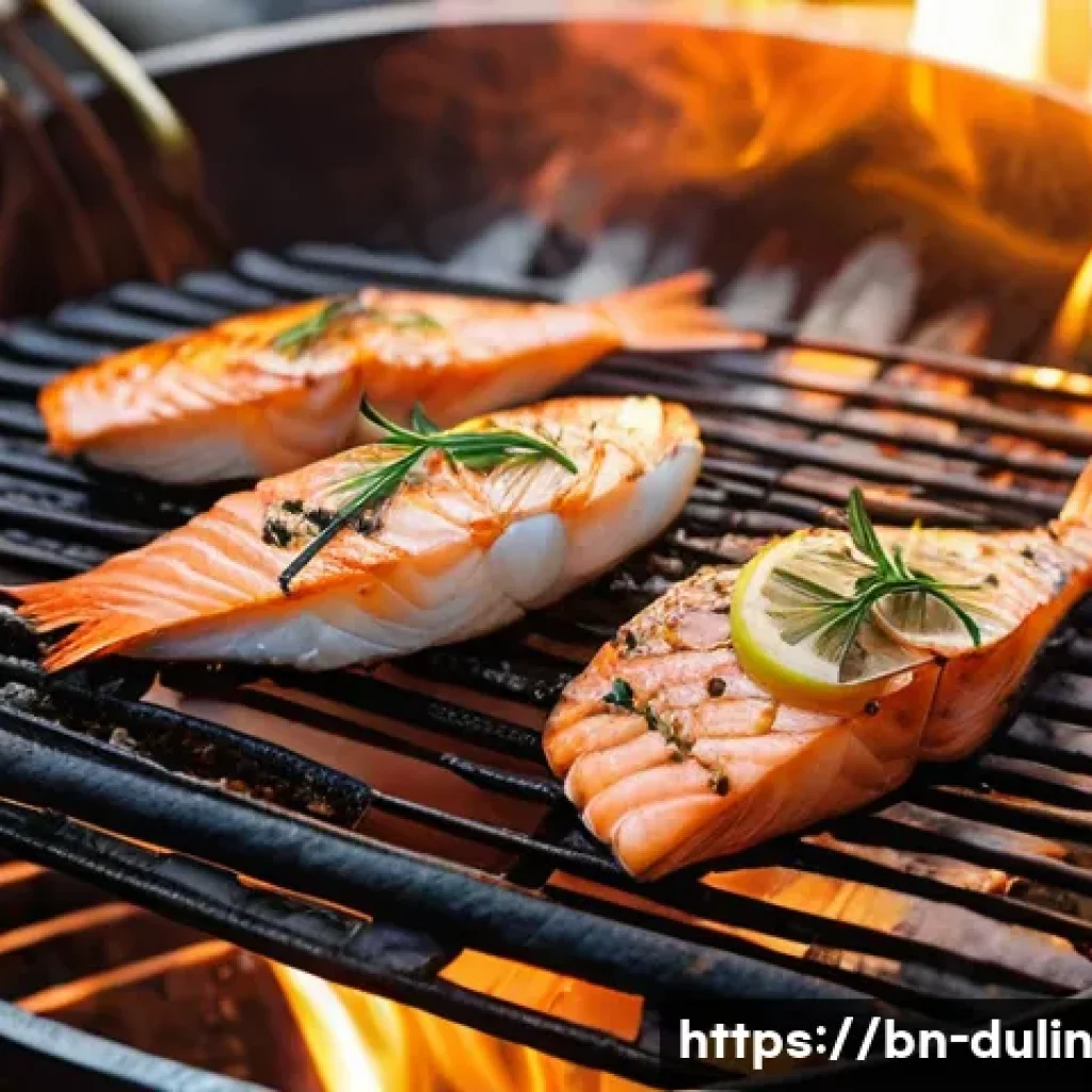다문화 요리에서의 해산물 요리 기법 - **Prompt:** A vibrant outdoor scene capturing the essence of traditional seafood grilling and smokin...
