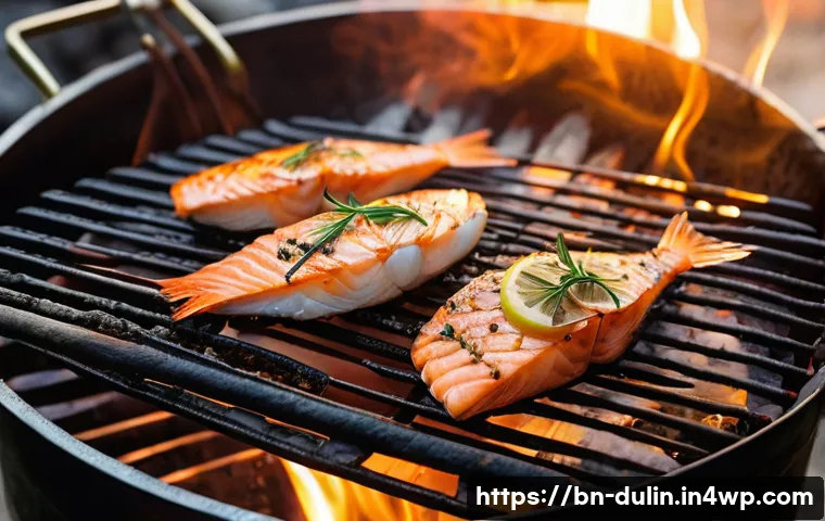 다문화 요리에서의 해산물 요리 기법 - **Prompt:** A vibrant outdoor scene capturing the essence of traditional seafood grilling and smokin...