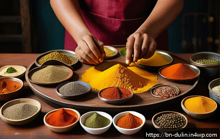 다문화 요리를 위한 식재료 구매 팁 - A vibrant multicultural kitchen scene showcasing a Bengali home cook preparing a fusion dish by blen...
