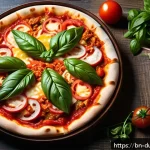다문화 요리의 맛의 다양성 존중 - A vibrant fusion food scene showcasing an Italian pizza topped with spicy Mexican chili sauce, fresh...